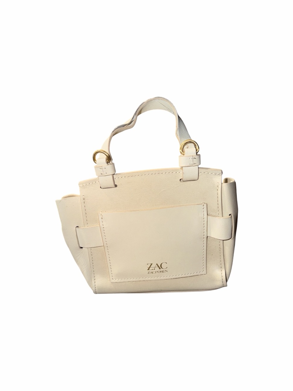 ZAC Zac Posen Brigette Belted Cream Leather Mini Tote Bag Flaw Handle